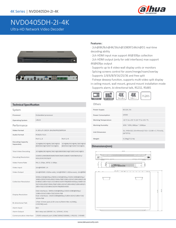 NVD0405DH-2I-4K - Ficha Técnica Dahua