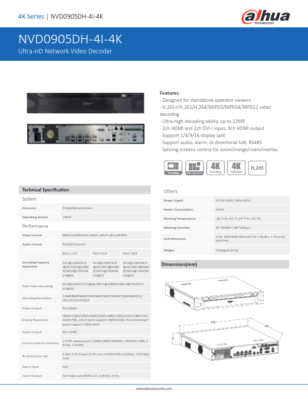 NVD0905DH-4I-4K - Ficha Técnica Dahua