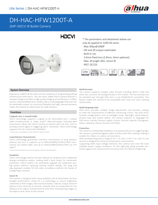 HAC-HFW1200T-A - Ficha Técnica Dahua