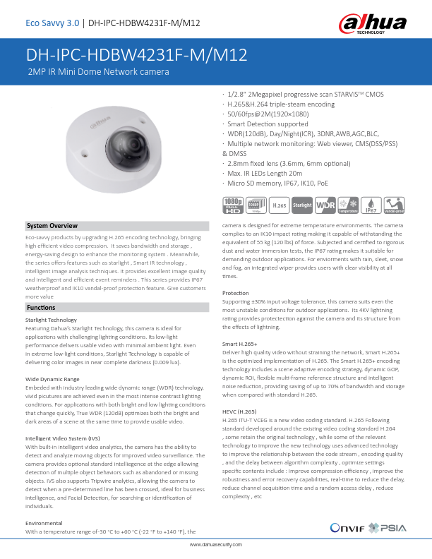 IPC-HDBW4231F-M/M12 - Ficha Técnica Dahua