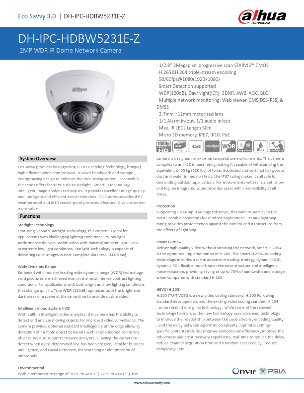 IPC-HDBW5231E-Z - Ficha Técnica Dahua