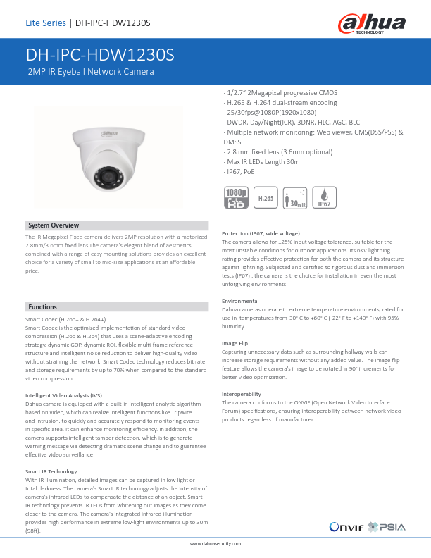 IPC-HDW1230S - Ficha Técnica Dahua