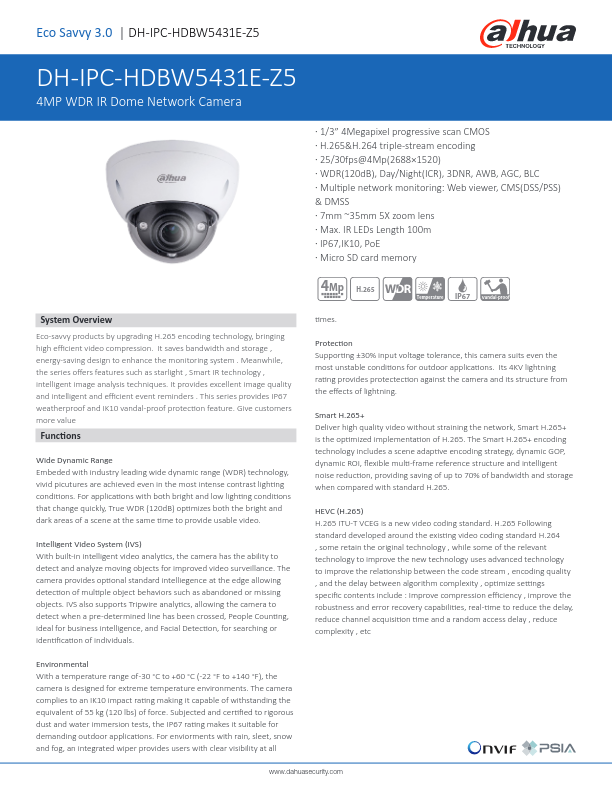 IPC-HDBW5431E-Z5 - Ficha Técnica Dahua