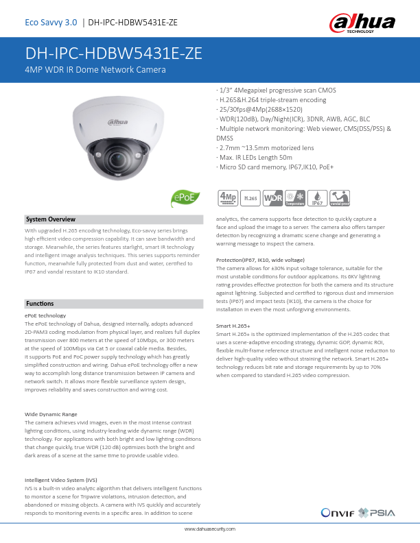 IPC-HDBW5431E-ZE - Ficha Técnica Dahua