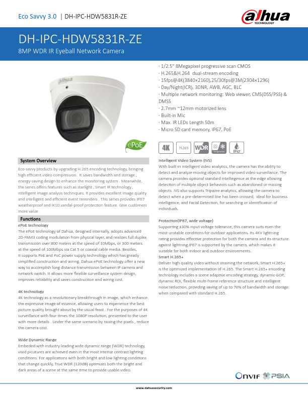 IPC-HDW5831R-ZE - Ficha Técnica Dahua