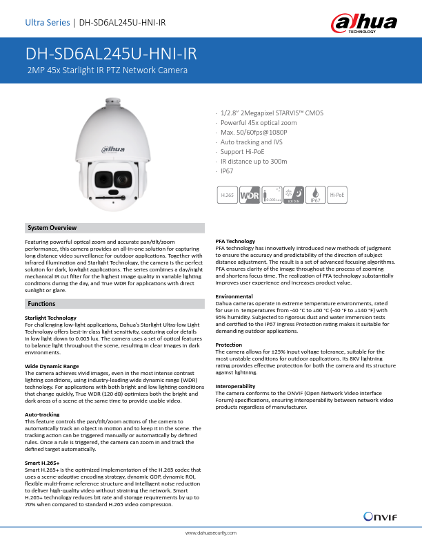 SD6AL245U-HNI-IR - Ficha Técnica Dahua
