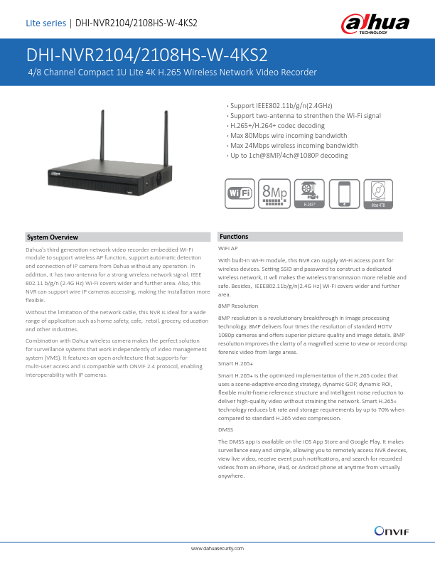 NVR2108HS-W-4KS2 - Ficha Técnica Dahua