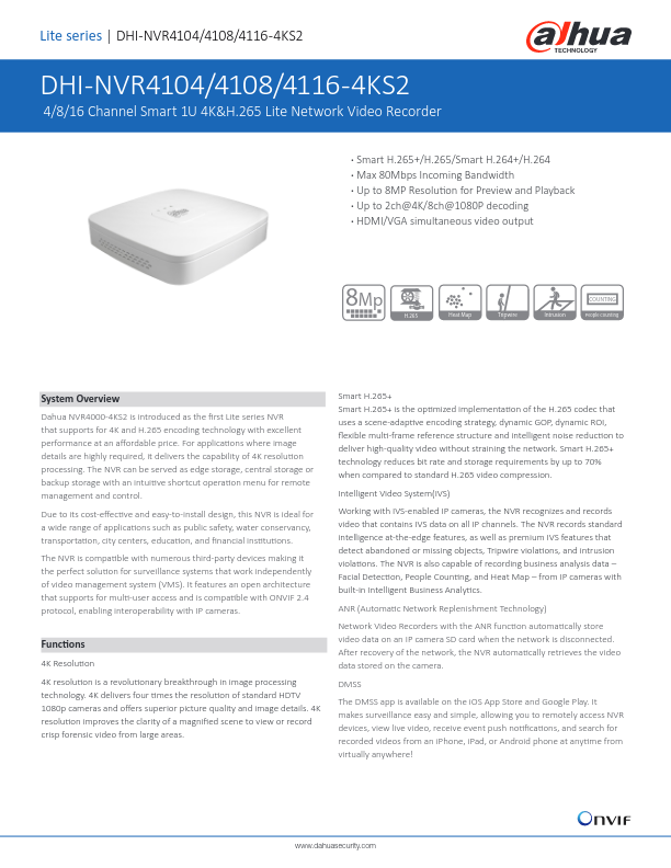 NVR4108-4KS2 - Ficha Técnica Dahua