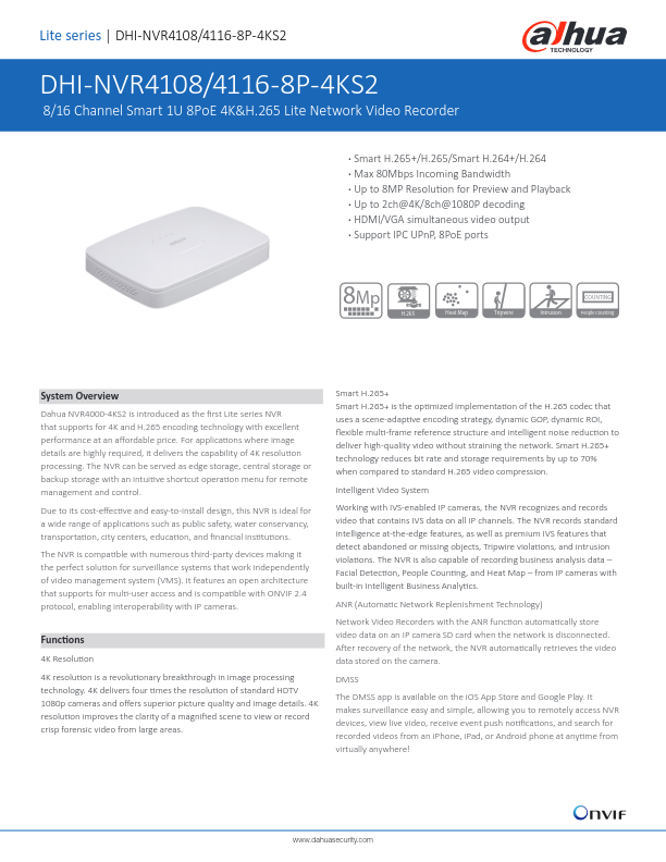 NVR4108-8P-4KS2 - Ficha Técnica Dahua