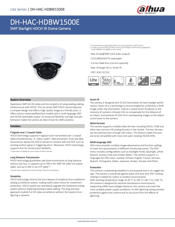 HAC-HDBW1500E - Ficha Técnica Dahua