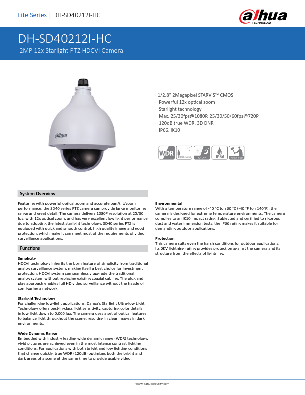 SD40212I-HC - Ficha Técnica Dahua
