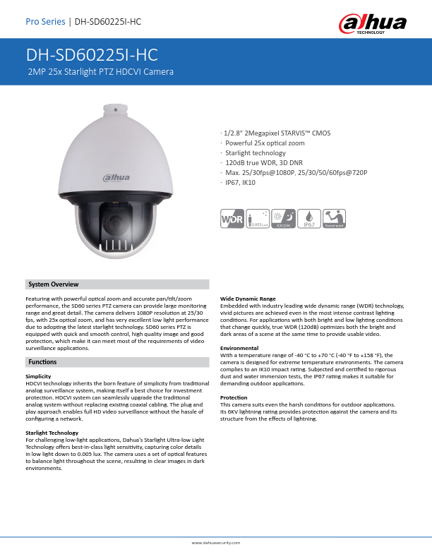 SD60225I-HC - Ficha Técnica Dahua