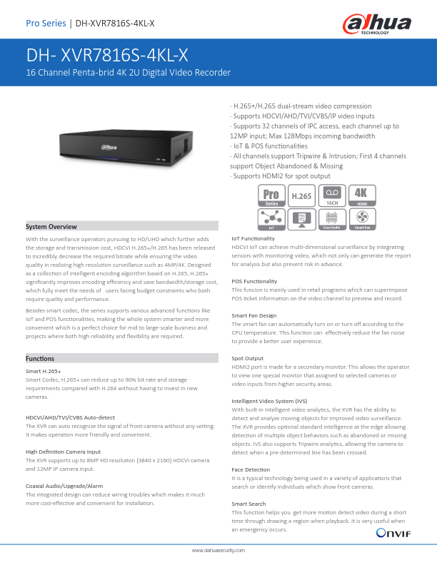 XVR7816S-4KL-X - Ficha Técnica Dahua