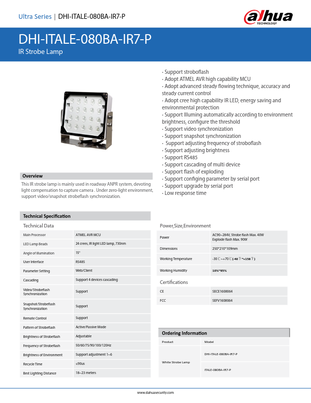 ITALE-080BA-IR7-P - Ficha Técnica Dahua