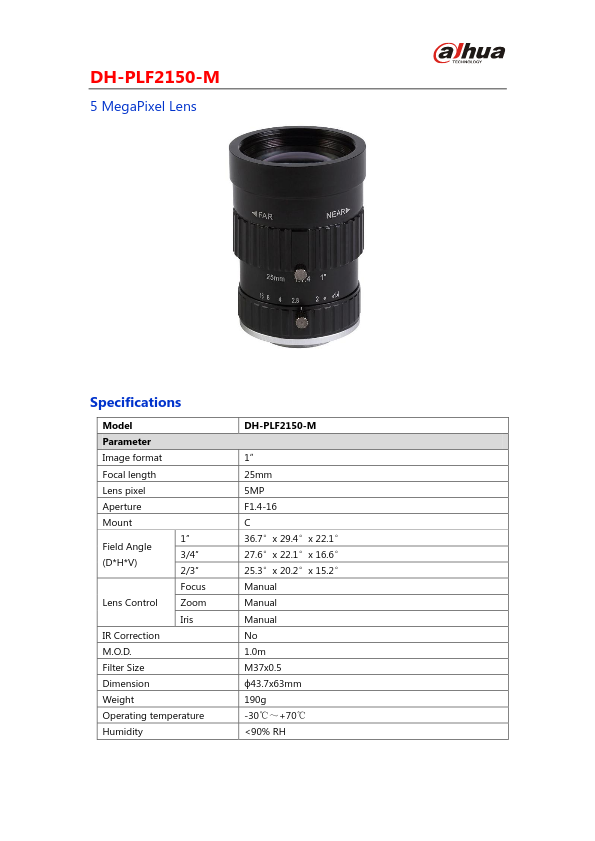 PLF2150-M - Ficha Técnica Dahua