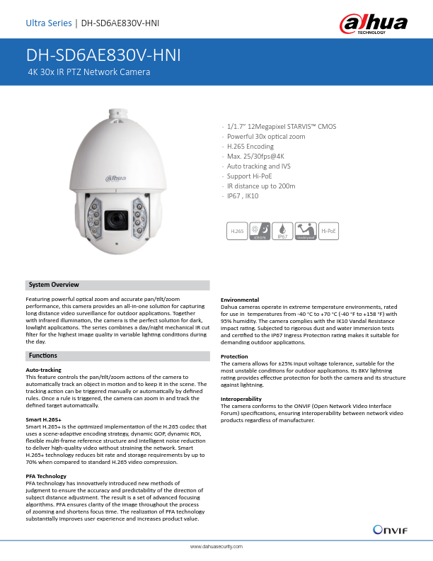 SD6AE830V-HNI - Ficha Técnica Dahua