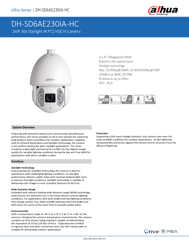 SD6AE230IA-HC-S2 - Ficha Técnica Dahua