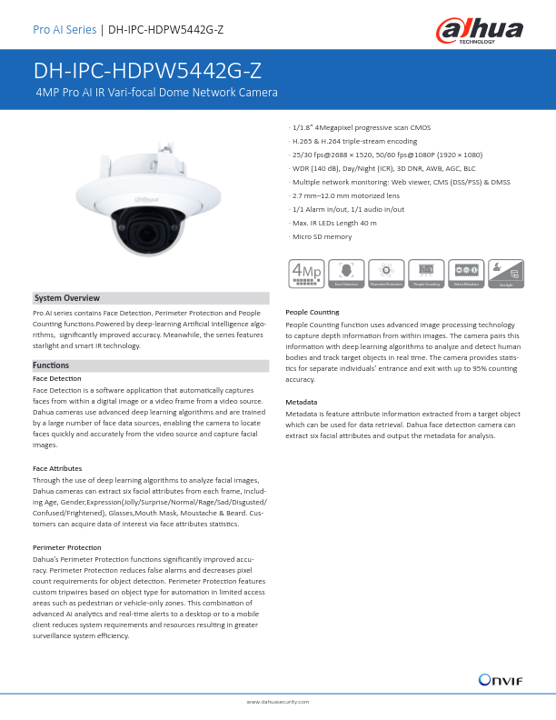 IPC-HDPW5442G-Z - Ficha Técnica Dahua