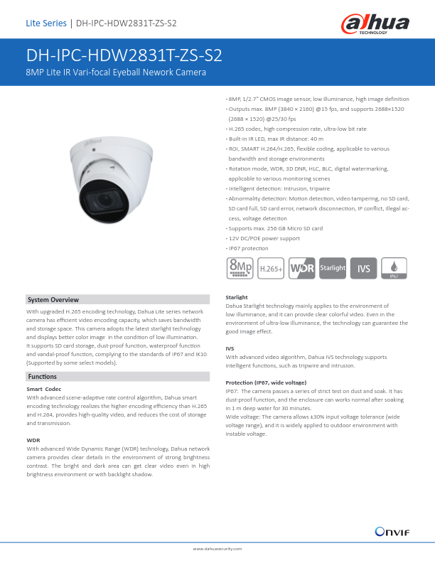 IPC-HDW2831T-ZS-S2 - Ficha Técnica Dahua