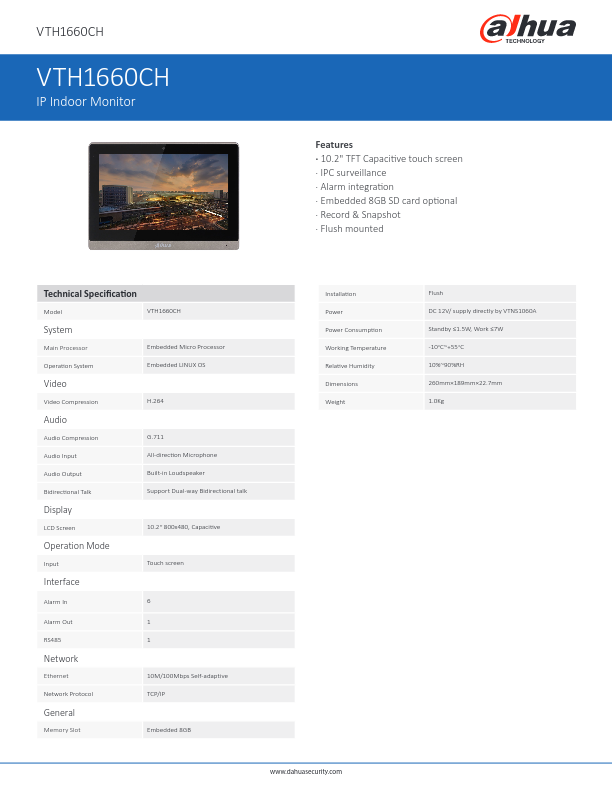 VTH1660CH - Ficha Técnica Dahua
