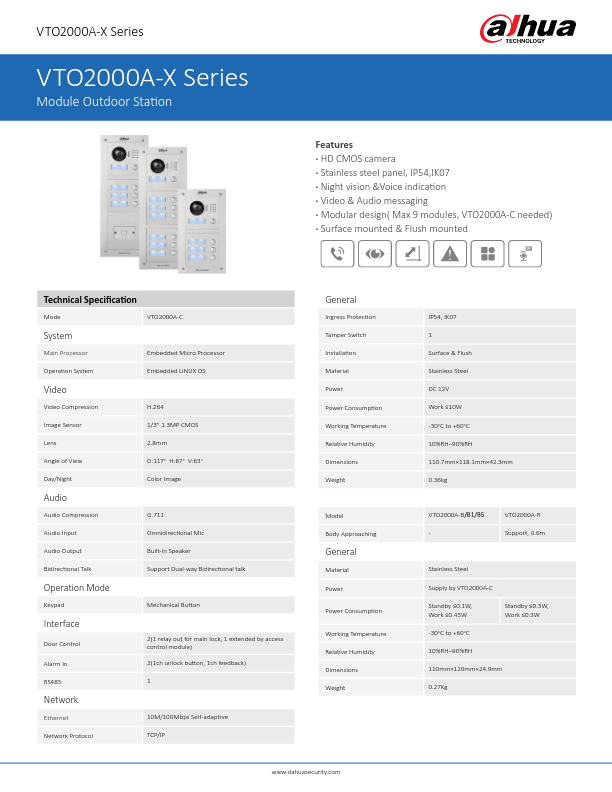 VTO2000A-(Series) - Ficha Técnica Dahua