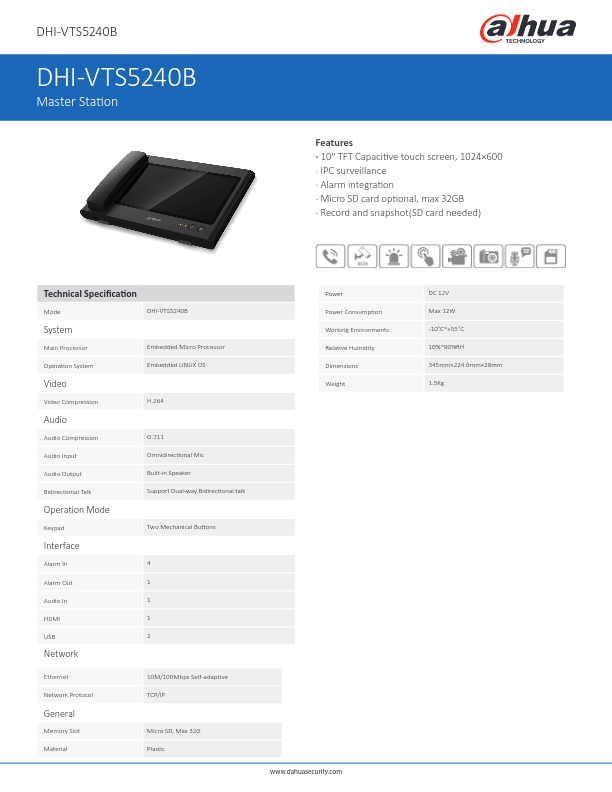 VTS5240B - Ficha Técnica Dahua