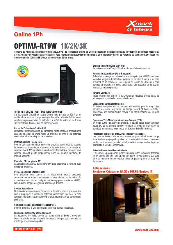 SAI-OPTIMA-RT9W-1K/2K/3K - Ficha Técnica Xmart By Integra