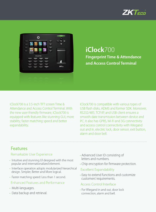 TA-ICLOCK-700ZMM-0 - Ficha Técnica ZKTeco