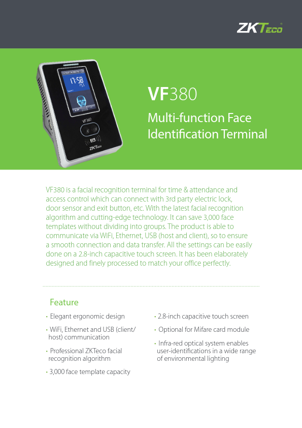 TA-IFACE-VF380-1 - Ficha Técnica ZKTeco