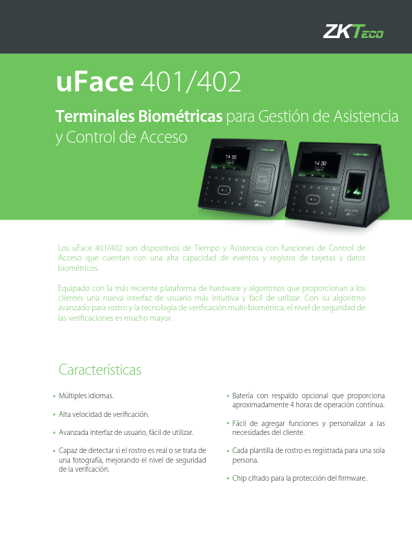 TA-UFACE-402-1 - Ficha Técnica ZKTeco