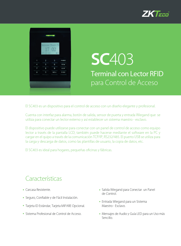 ACO-SC403-1 - Ficha Técnica ZKTeco