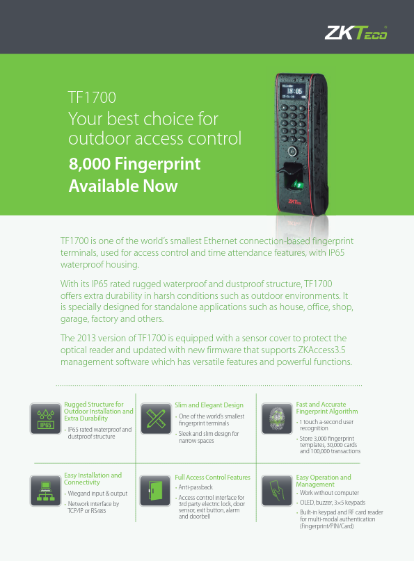 ACO-TF1700-x - Ficha Técnica ZKTeco