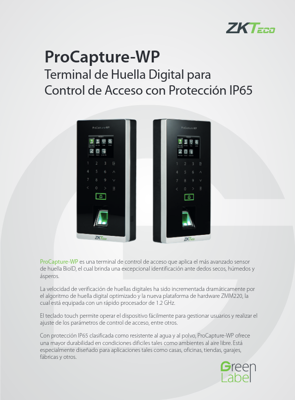 GL-PROCAPTURE-WP-1 - Ficha Técnica ZKTeco