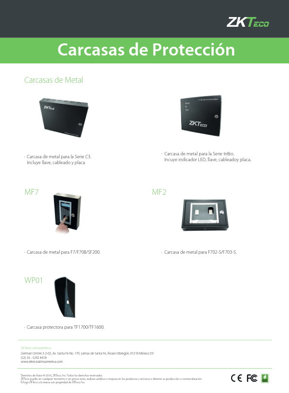 Carcasa-Protección - Ficha Técnica ZKTeco