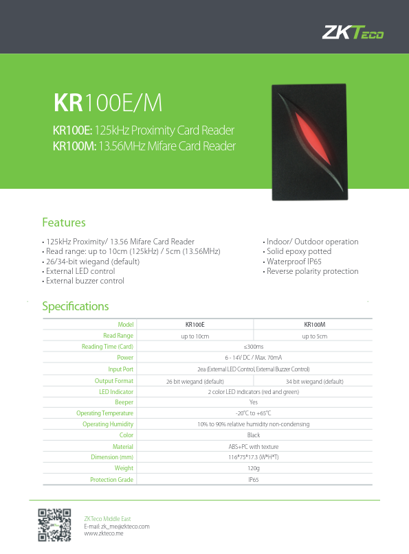 ACC-ER-KR100E/M - Ficha Técnica ZKTeco