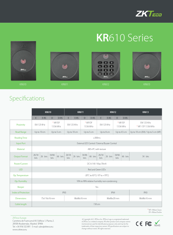 ACC-ER-KR61x - Ficha Técnica ZKTeco