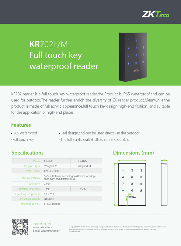 ACC-ER-KR702M - Ficha Técnica ZKTeco