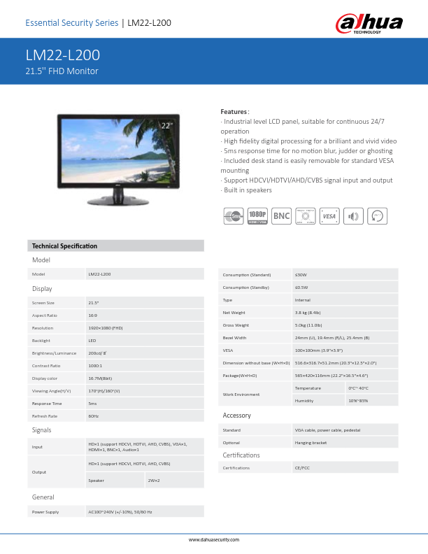 LM22-L200 - Ficha Técnica Dahua