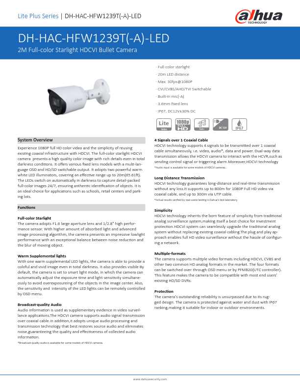 HAC-HFW1239T-LED - Ficha Técnica Dahua