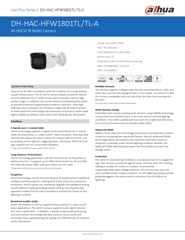 HAC-HFW1801TL - Ficha Técnica Dahua