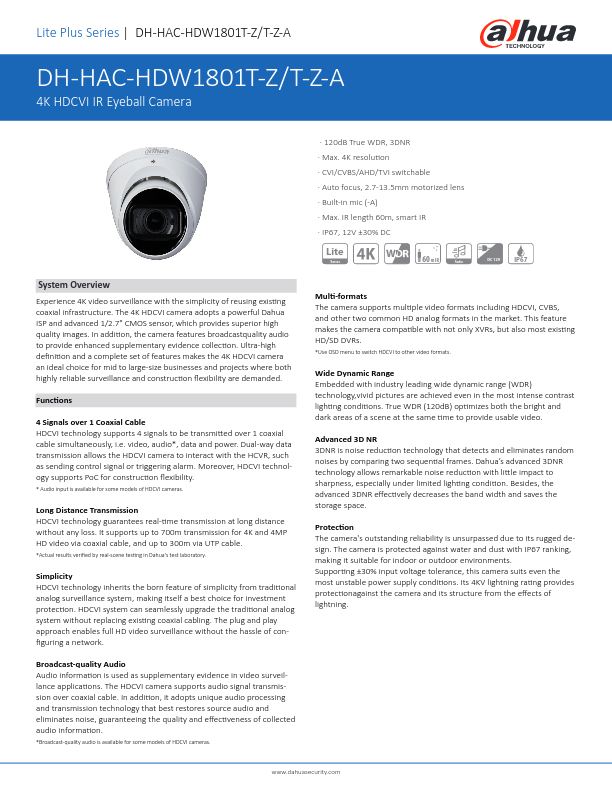 HAC-HDW1801T-Z - Ficha Técnica Dahua