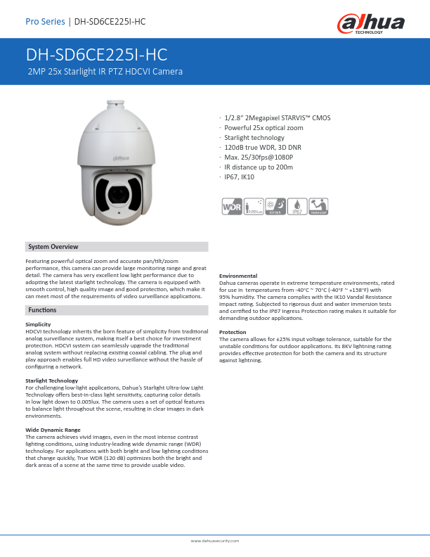 SD6CE225I-HC - Ficha Técnica Dahua