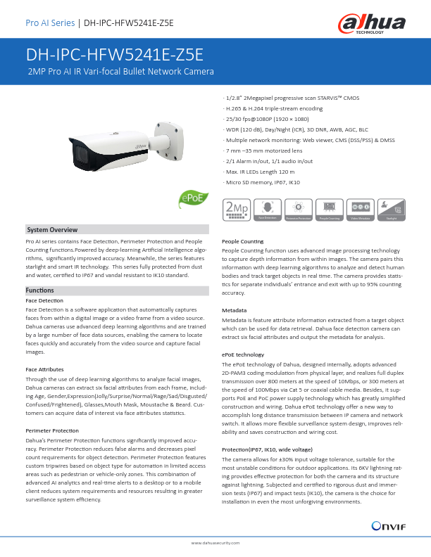 IPC-HFW5241E-Z5E - Ficha Técnica Dahua