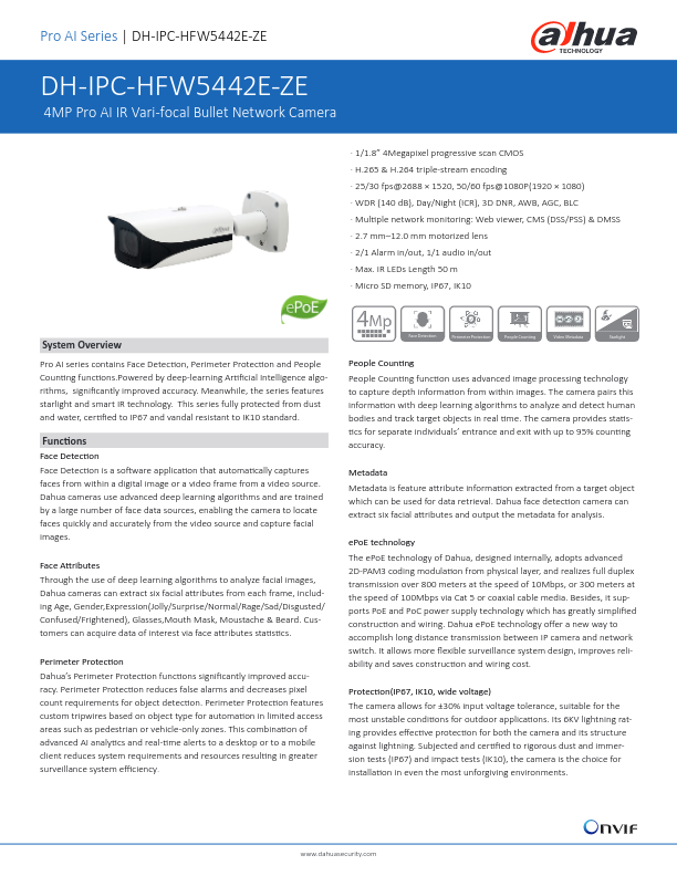 IPC-HFW5442E-ZE - Ficha Técnica Dahua