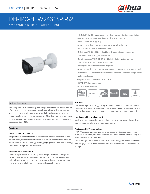 IPC-HFW2431S-S-S2 - Ficha Técnica Dahua