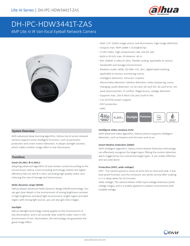 IPC-HDW3441T-ZAS - Ficha Técnica Dahua