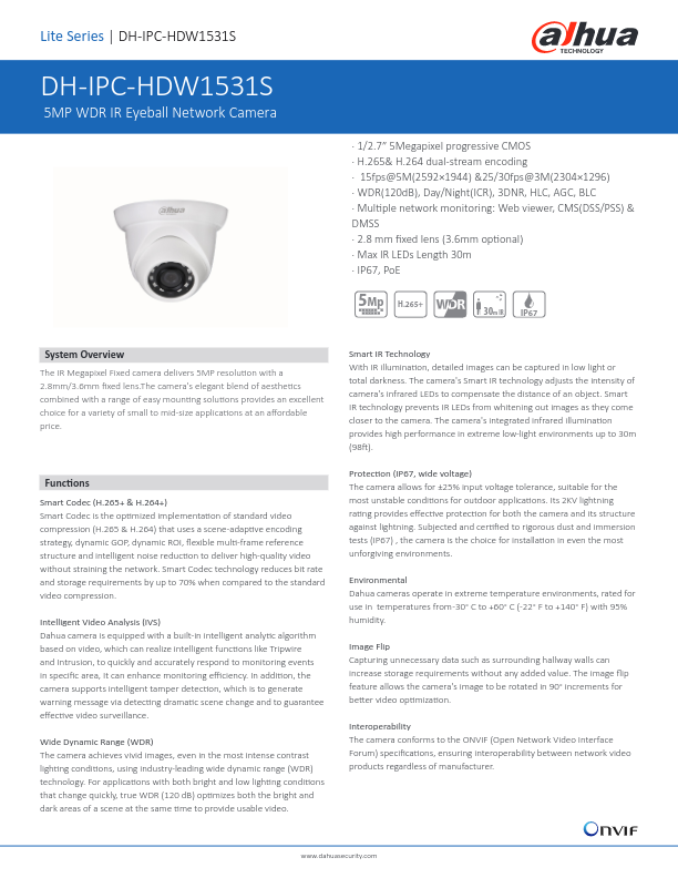 IPC-HDW1531S - Ficha Técnica Dahua