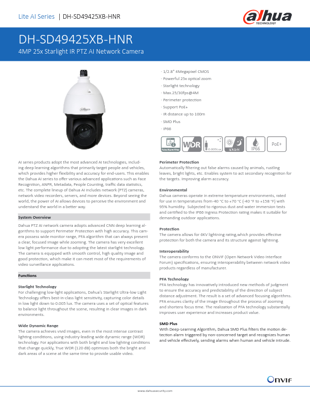 SD49425XB-HNR - Ficha Técnica Dahua