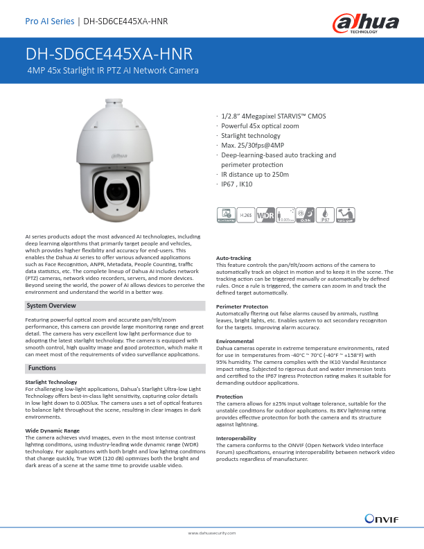 SD6CE445XA-HNR - Ficha Técnica Dahua