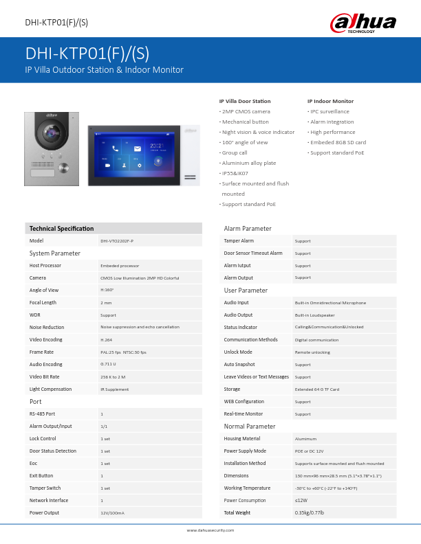 KTP01(F)-(S) - Ficha Técnica Dahua